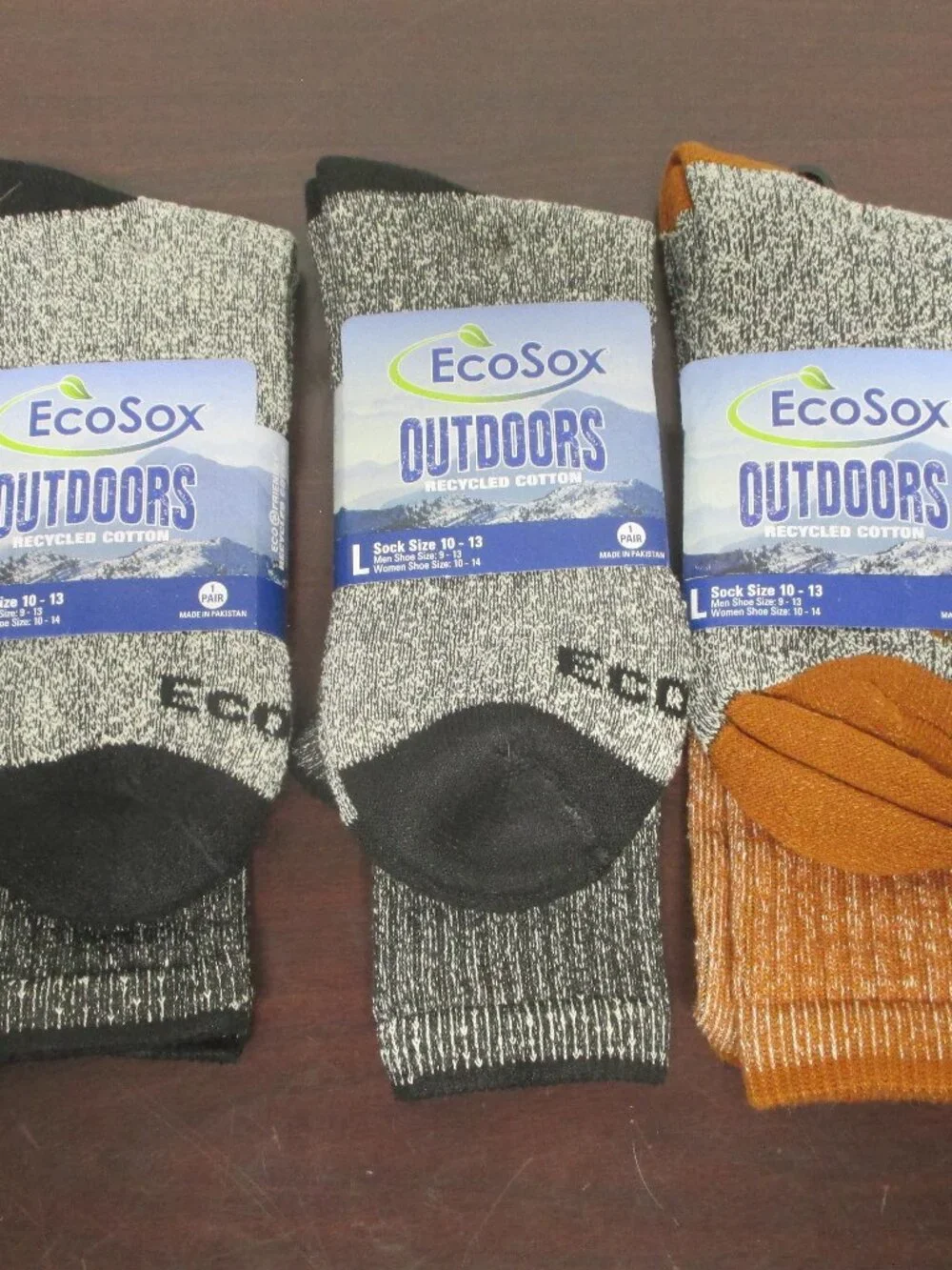 EcoSox Outdoors recycled cotton socks 3‑pack – size L